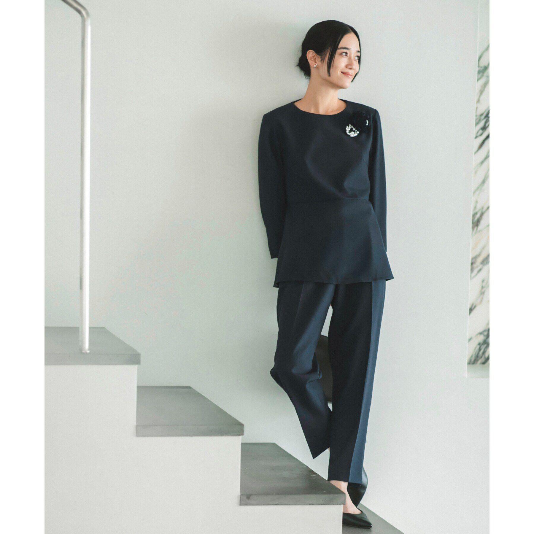 THE SHOP TK「【ONOFF活躍/セレモニー/通勤】杢調カルゼテーパードパンツ/洗える」|その他|