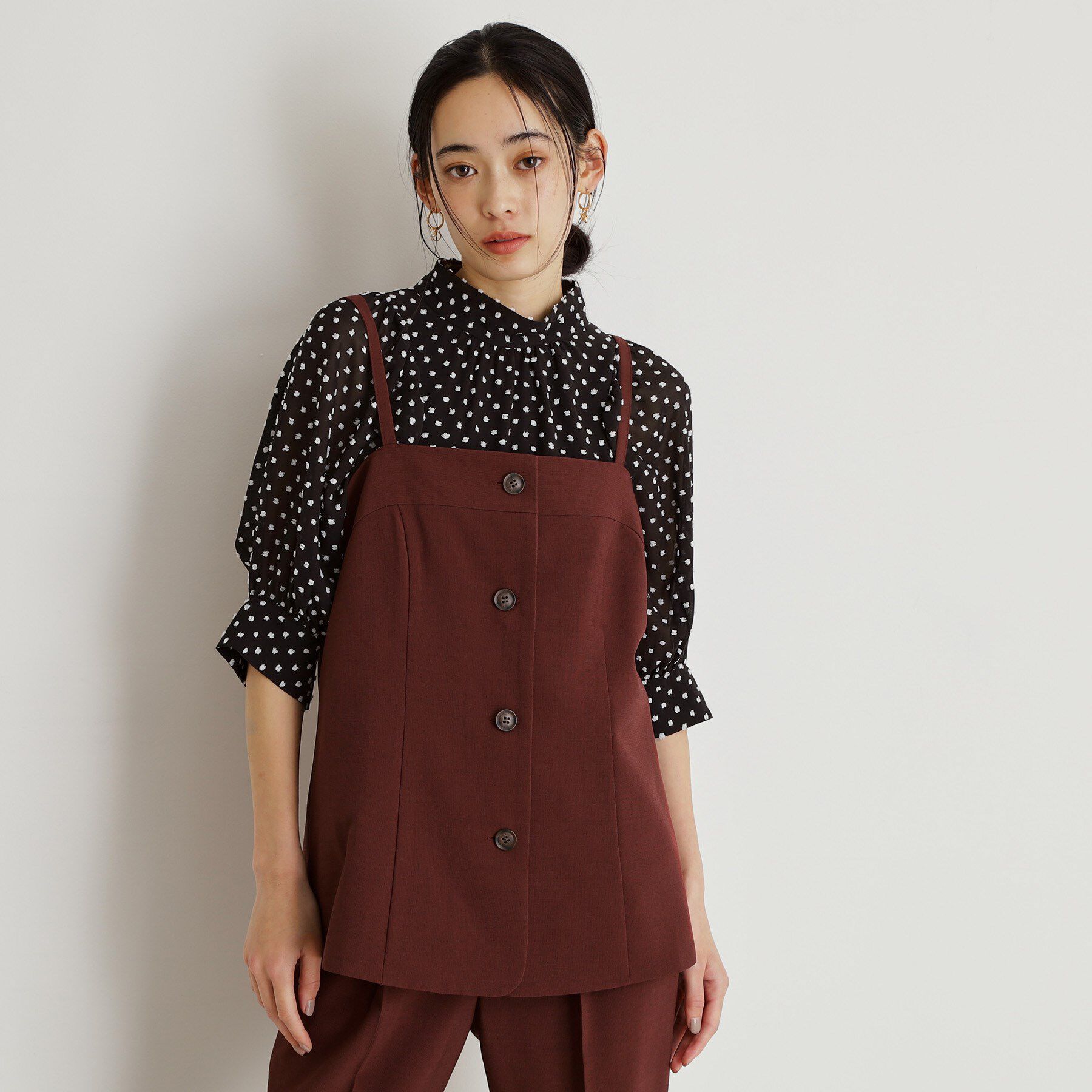 THE SHOP TK「麻調キャミビスチェ【洗濯機OK】」|キャミソール|ブラウン(043)