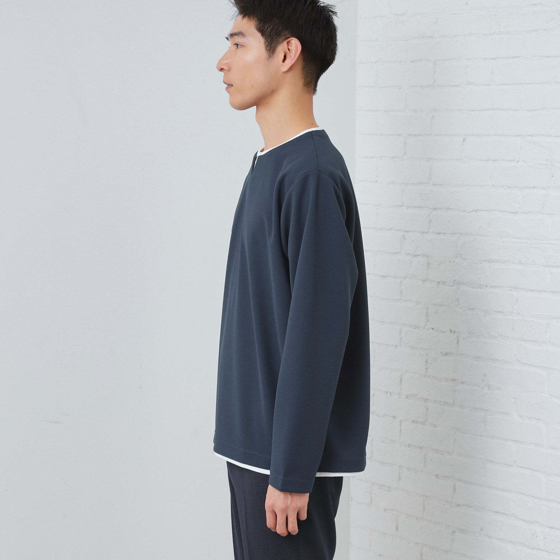 THE SHOP TK「【1枚で手抜きに見えない】キーネック フェイクレイヤード長袖Tシャツ」|Tシャツ・カットソー|