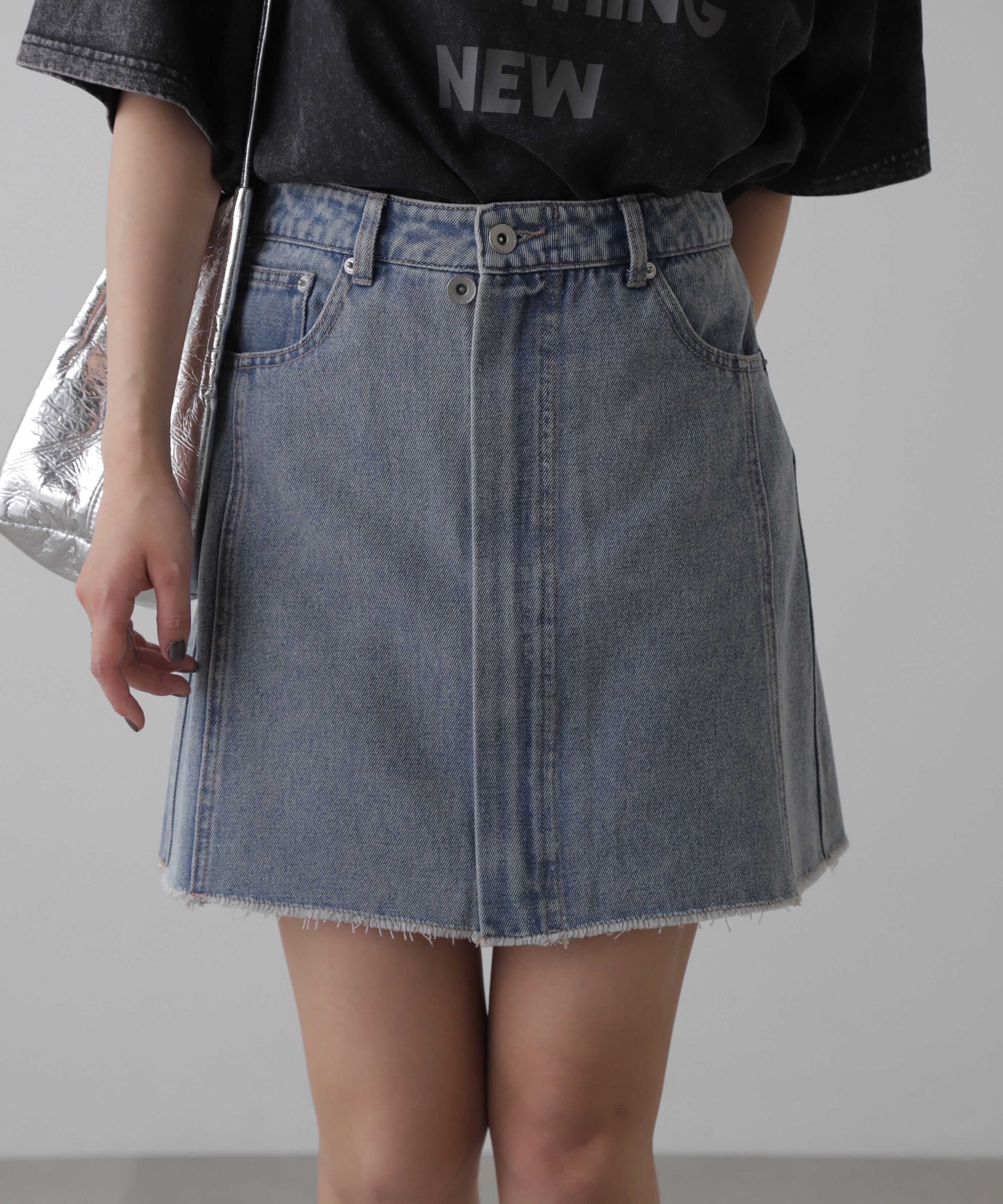  「［レイヤード可］デニムラップミニスカート」|スカート|