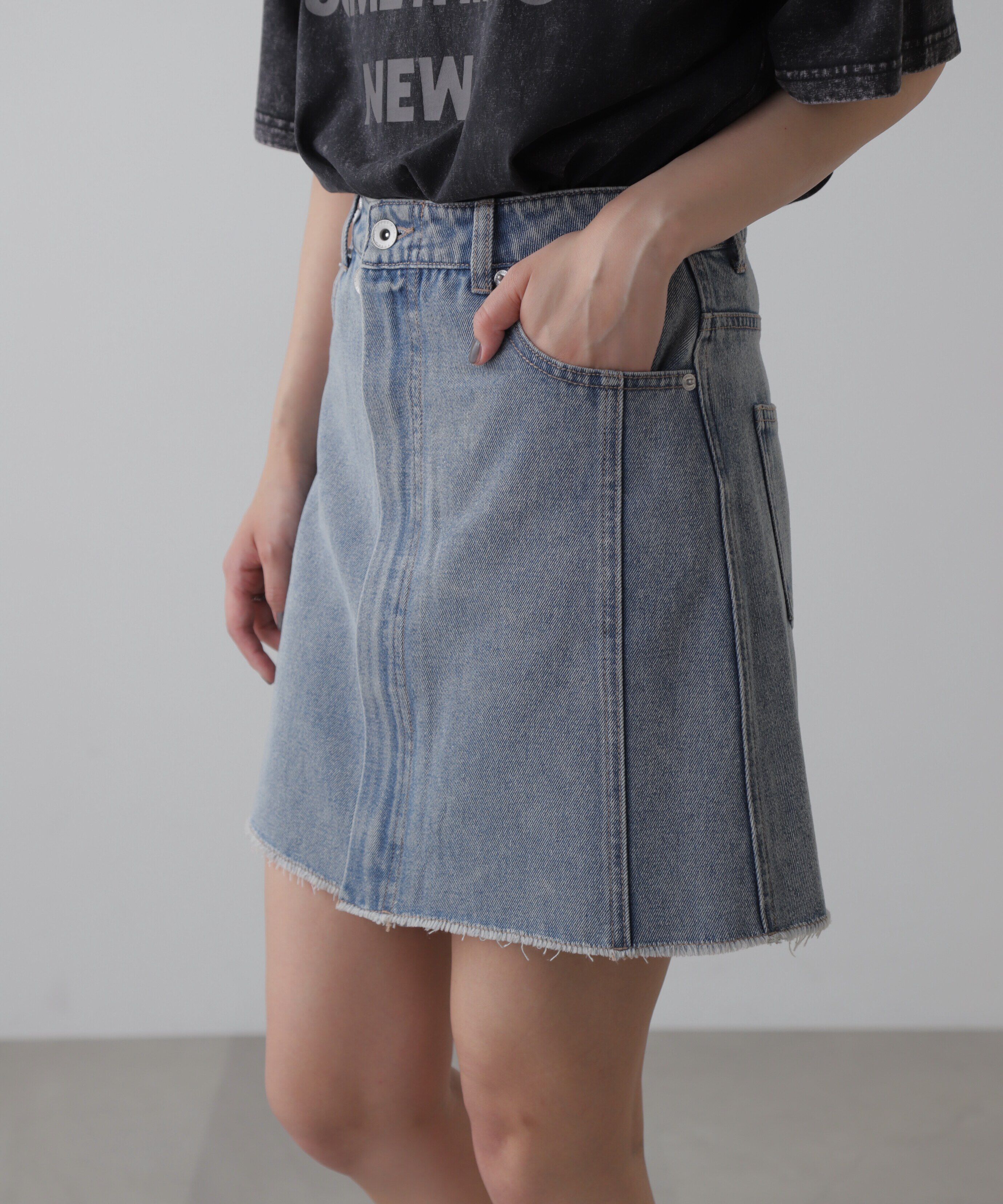  「［レイヤード可］デニムラップミニスカート」|スカート|