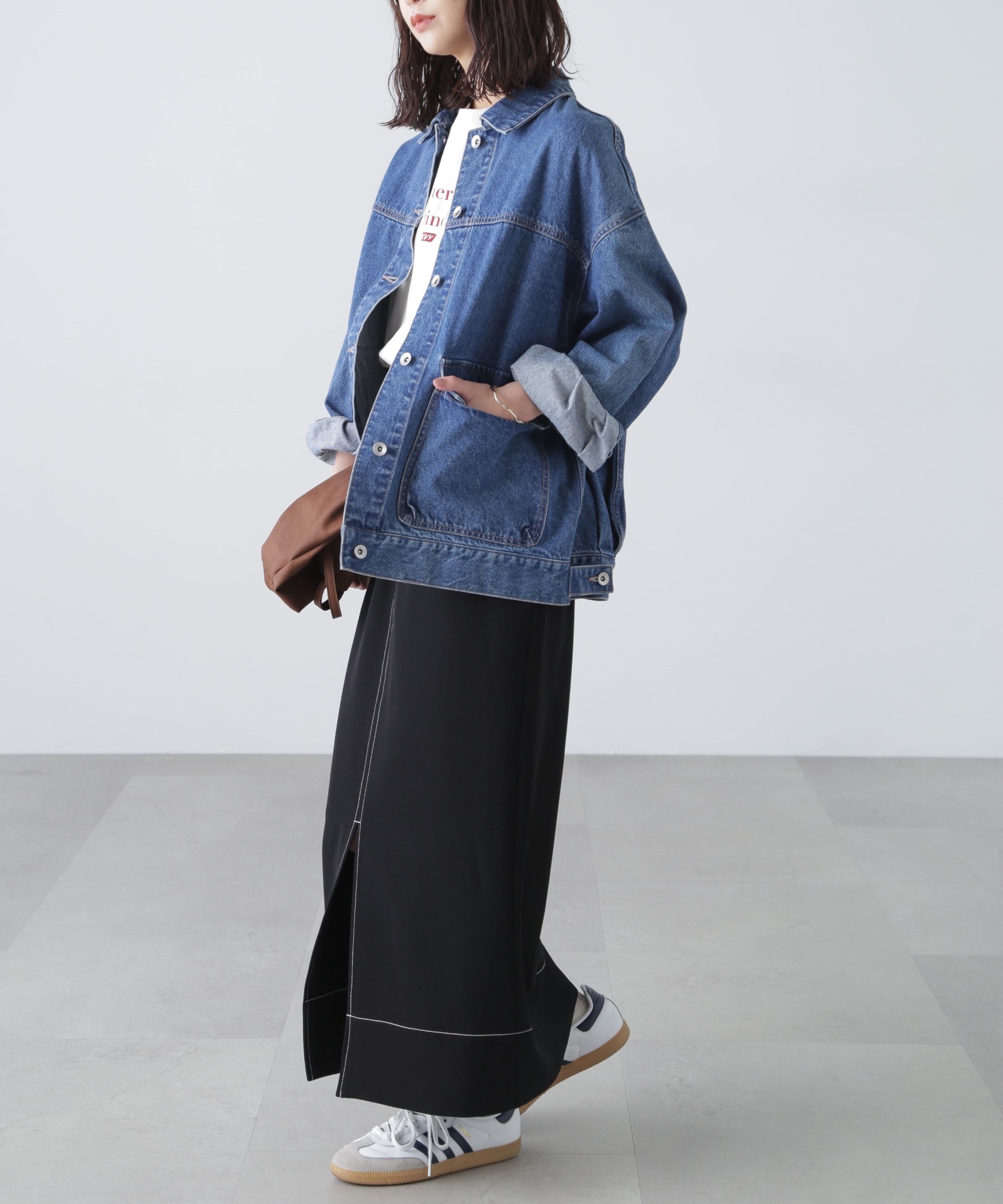  「配色ステッチハイウエストナロースカート」|スカート|