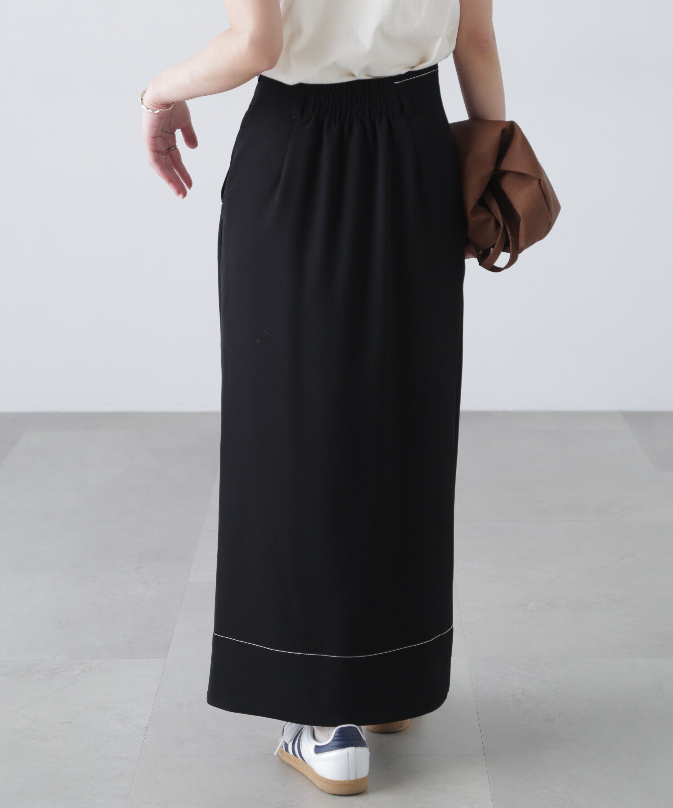  「配色ステッチハイウエストナロースカート」|スカート|