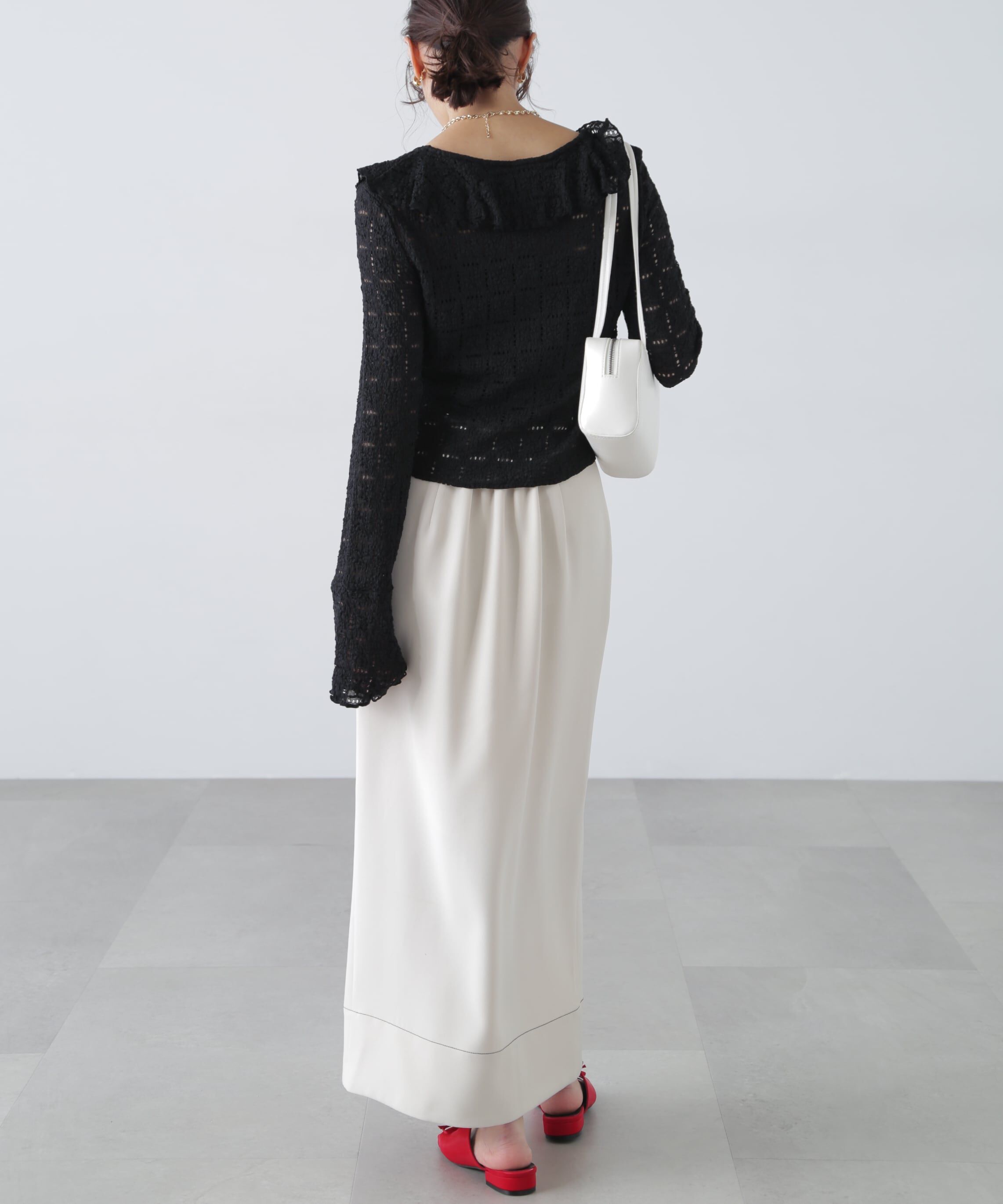  「配色ステッチハイウエストナロースカート」|スカート|