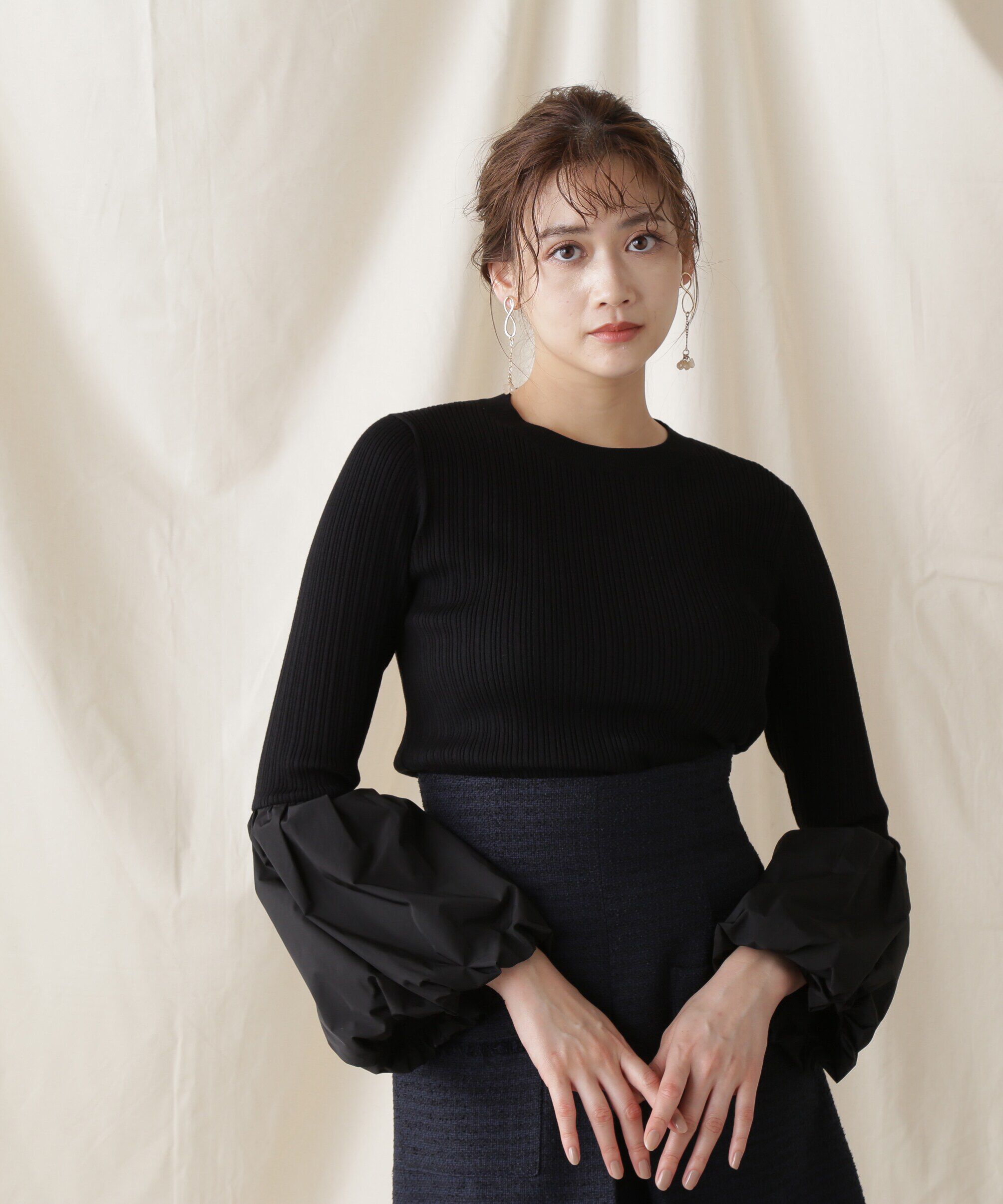  「イソザイコンビベルスリーブニットトップス」|ニット・セーター|