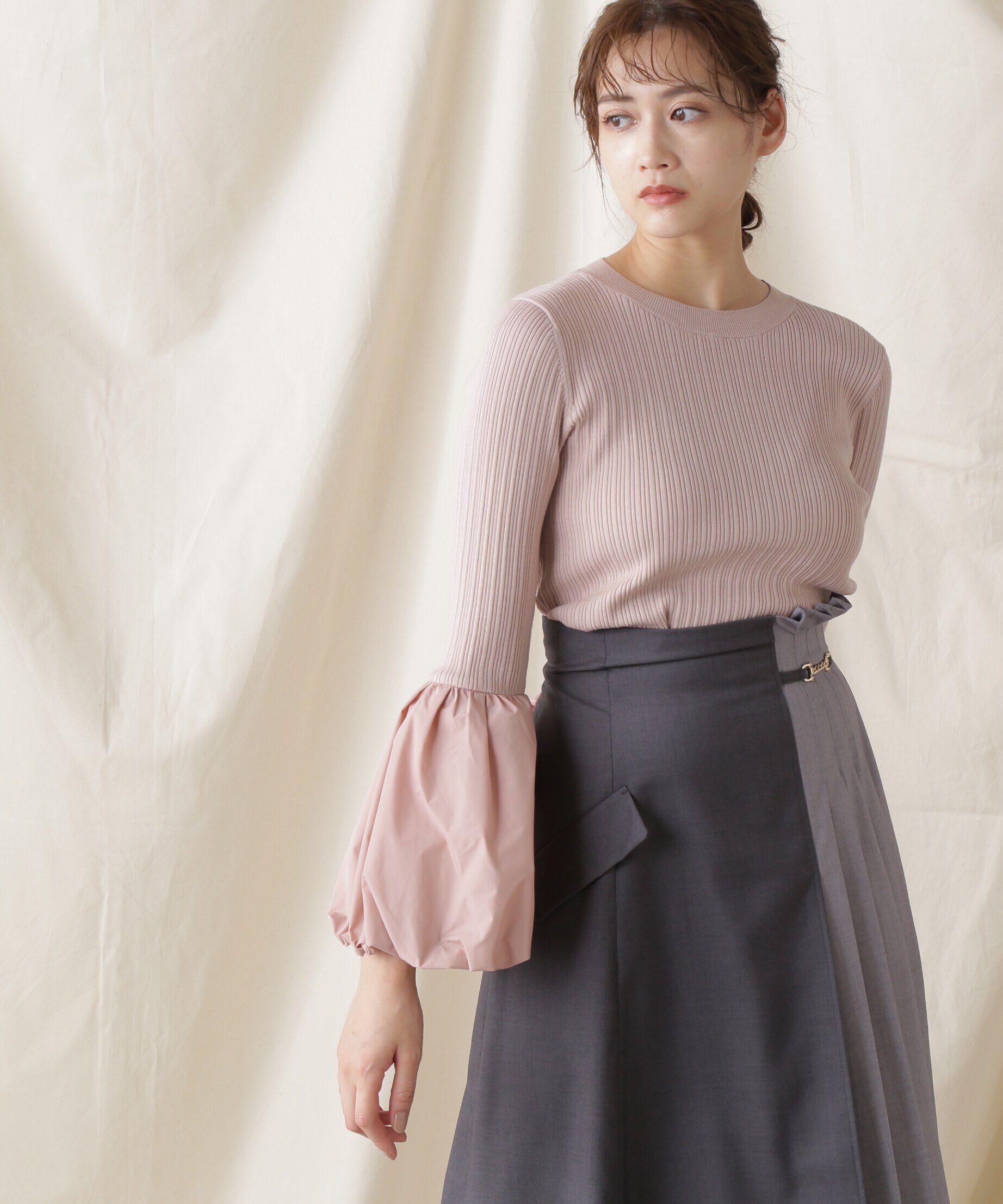  「イソザイコンビベルスリーブニットトップス」|ニット・セーター|