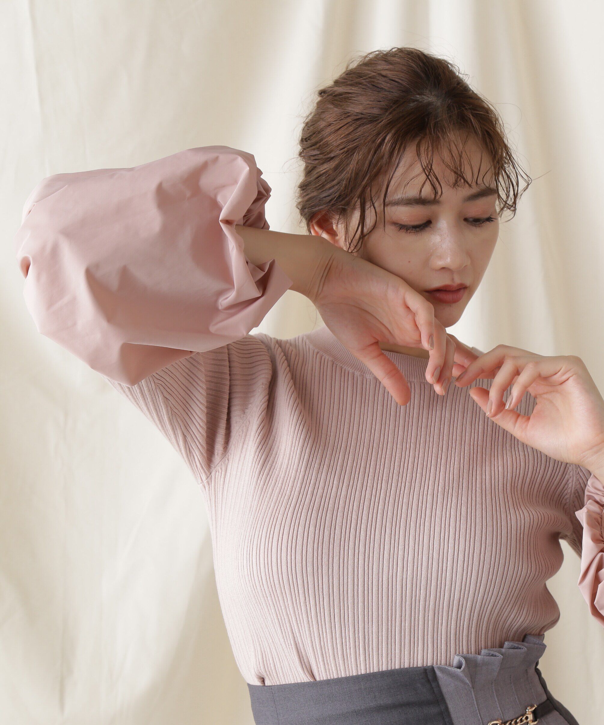  「イソザイコンビベルスリーブニットトップス」|ニット・セーター|