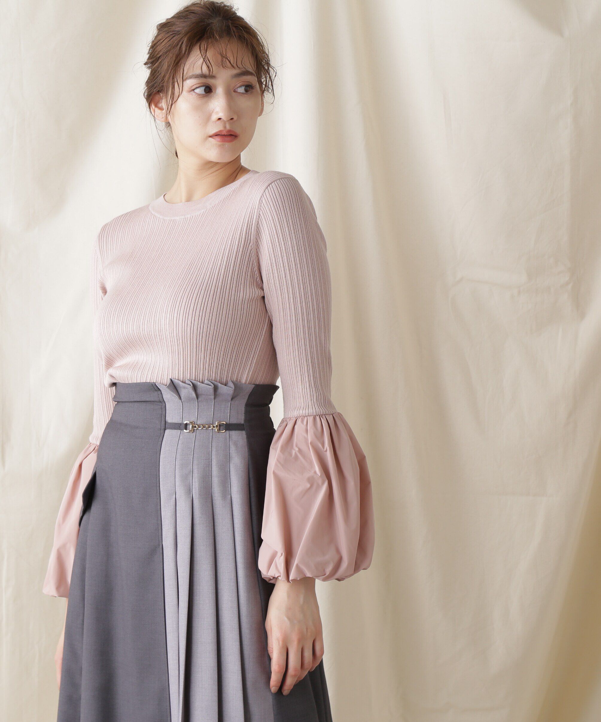  「イソザイコンビベルスリーブニットトップス」|ニット・セーター|