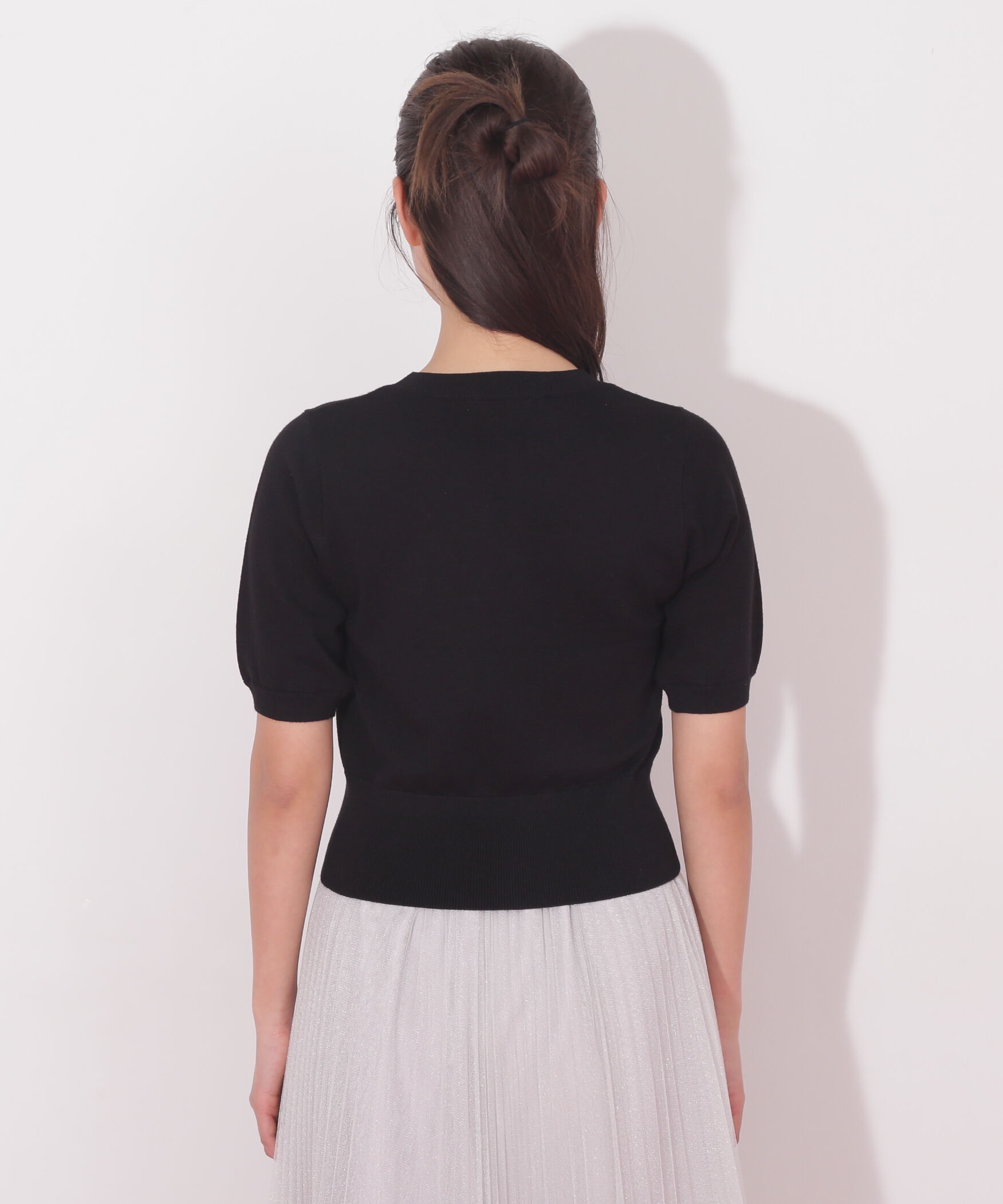  「半袖ロゴジャカードビジューニット」|ニット・セーター|