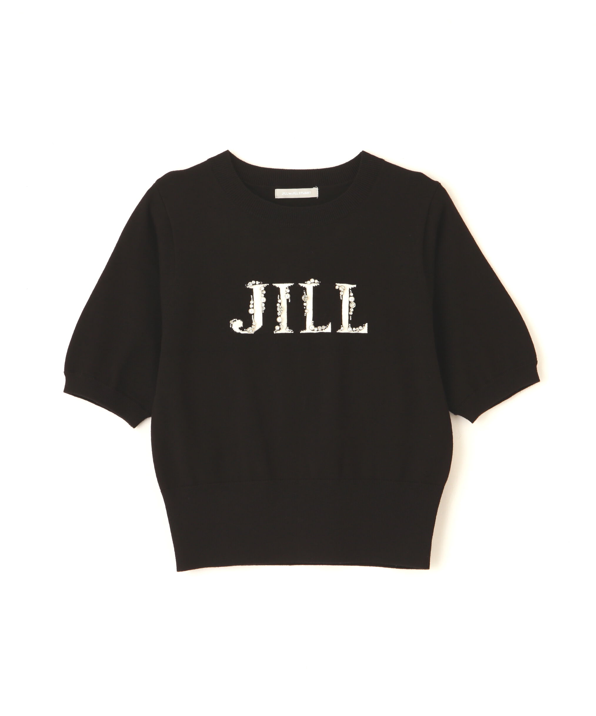  「半袖ロゴジャカードビジューニット」|ニット・セーター|