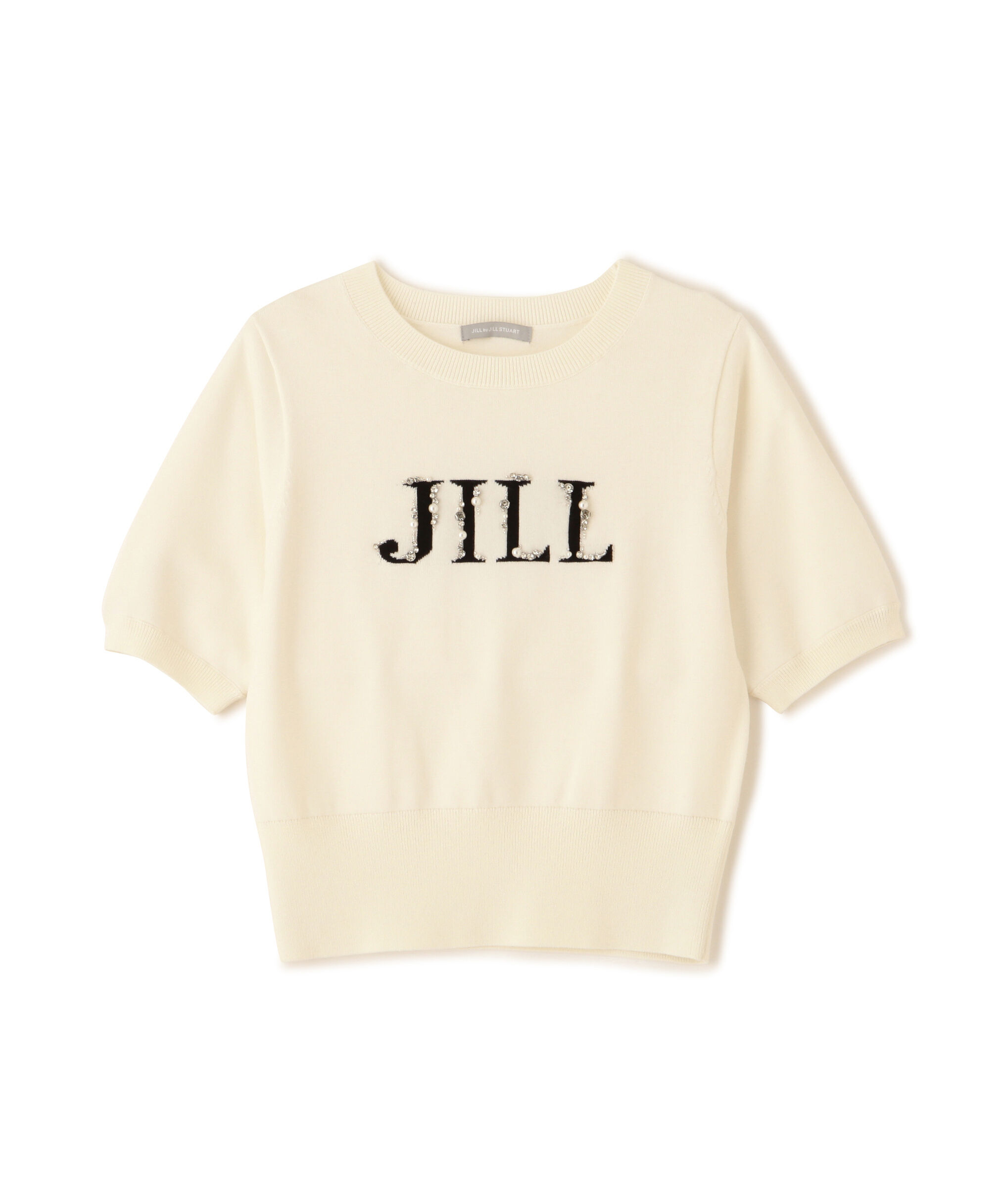  「半袖ロゴジャカードビジューニット」|ニット・セーター|