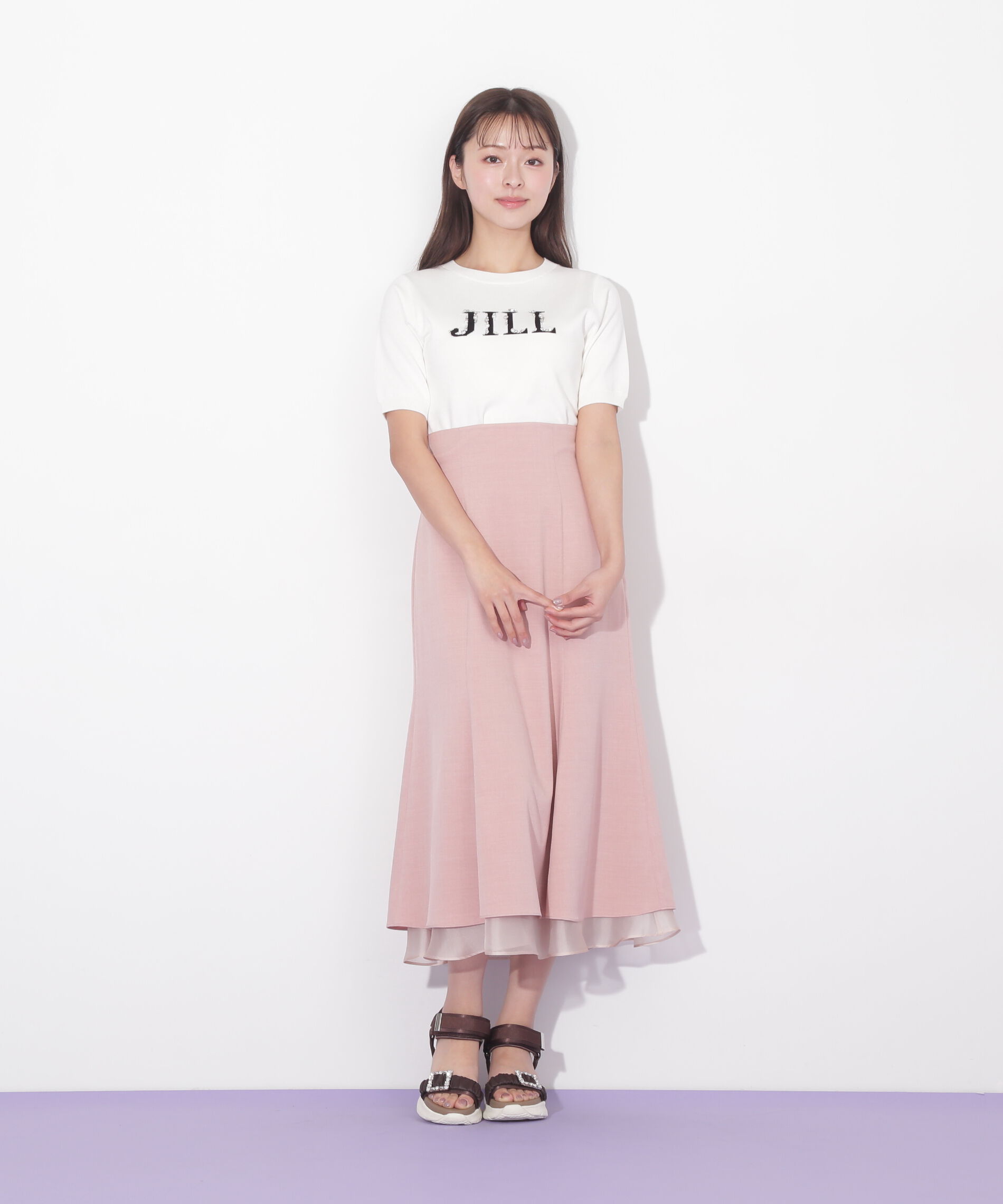  「半袖ロゴジャカードビジューニット」|ニット・セーター|