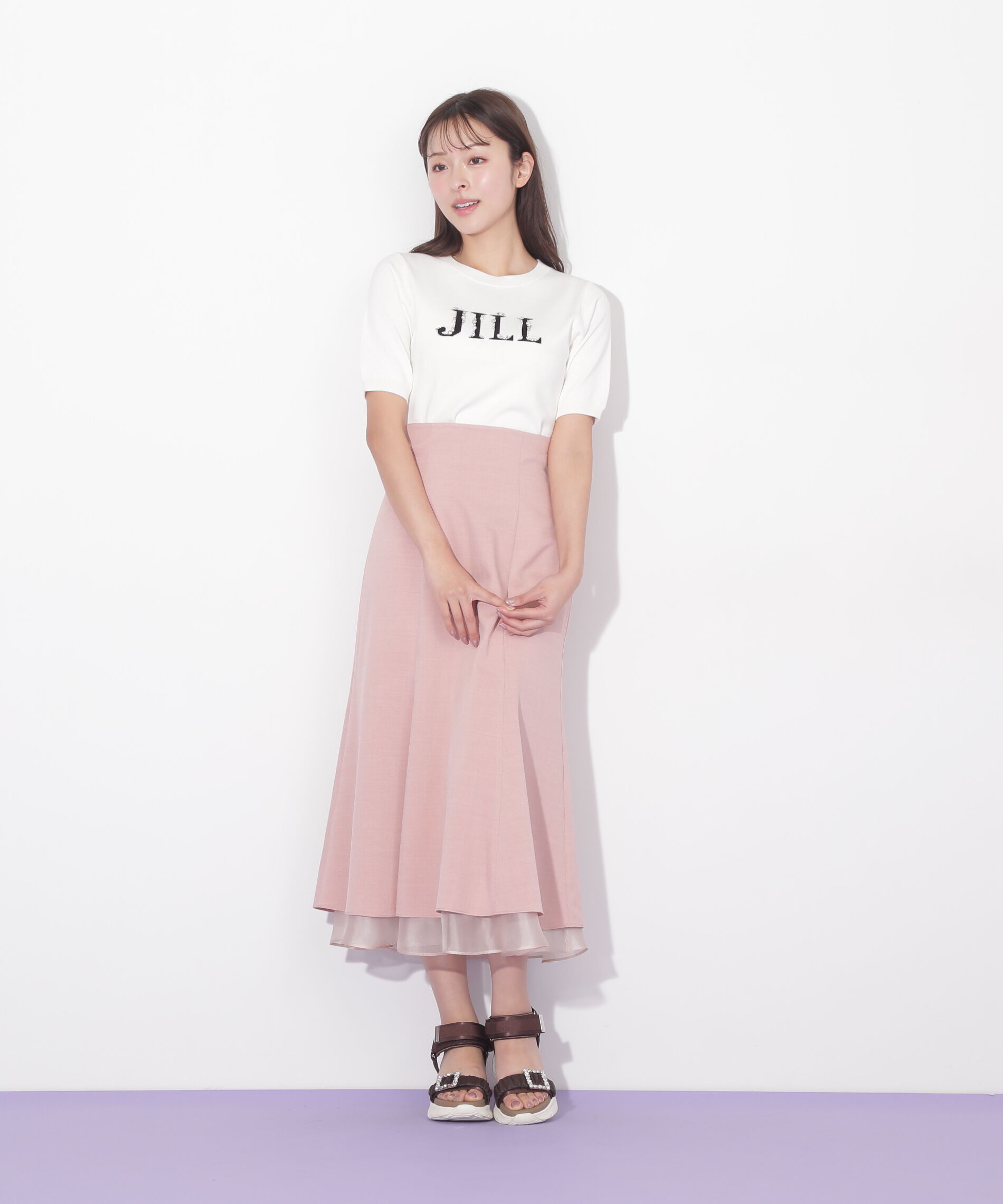  「半袖ロゴジャカードビジューニット」|ニット・セーター|