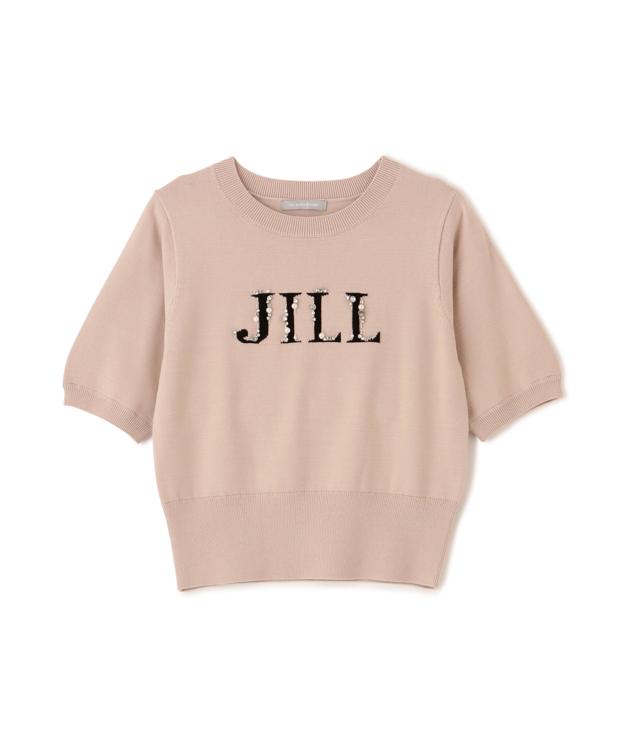  「半袖ロゴジャカードビジューニット」|ニット・セーター|