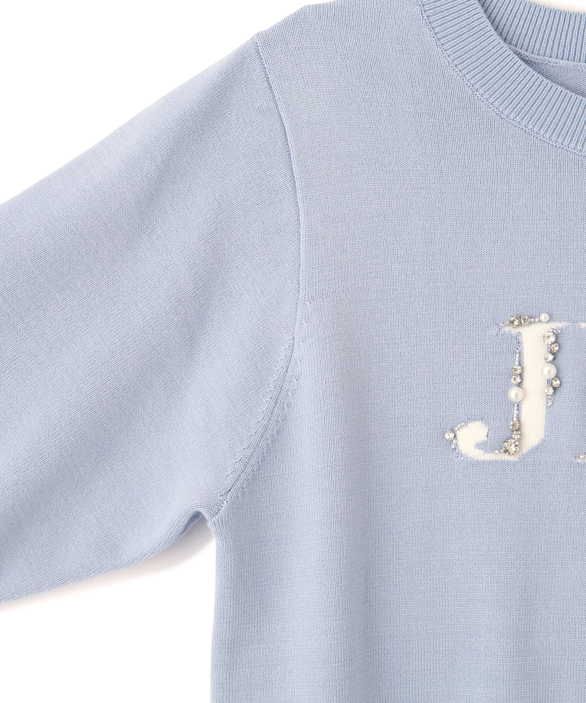  「半袖ロゴジャカードビジューニット」|ニット・セーター|