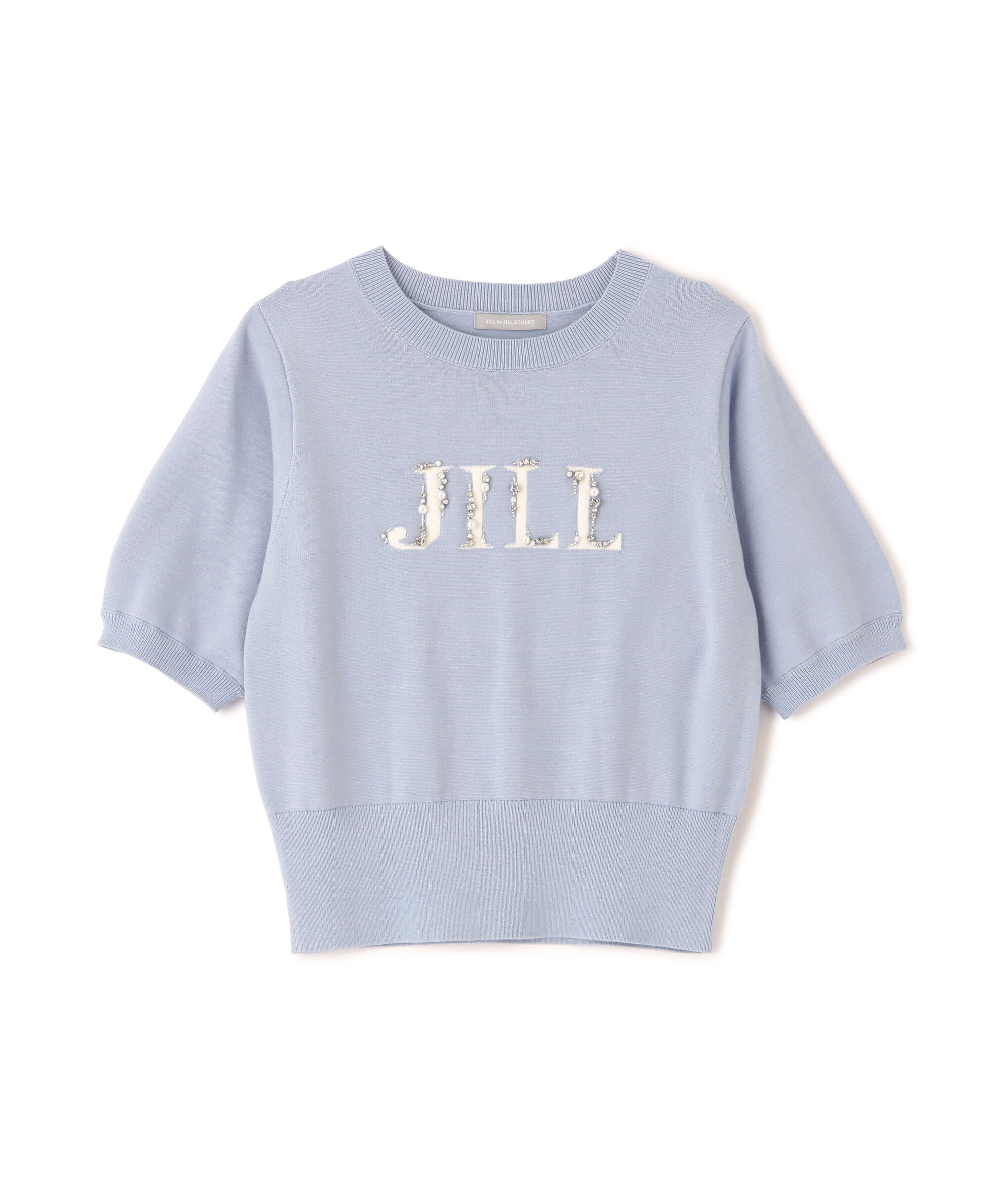  「半袖ロゴジャカードビジューニット」|ニット・セーター|