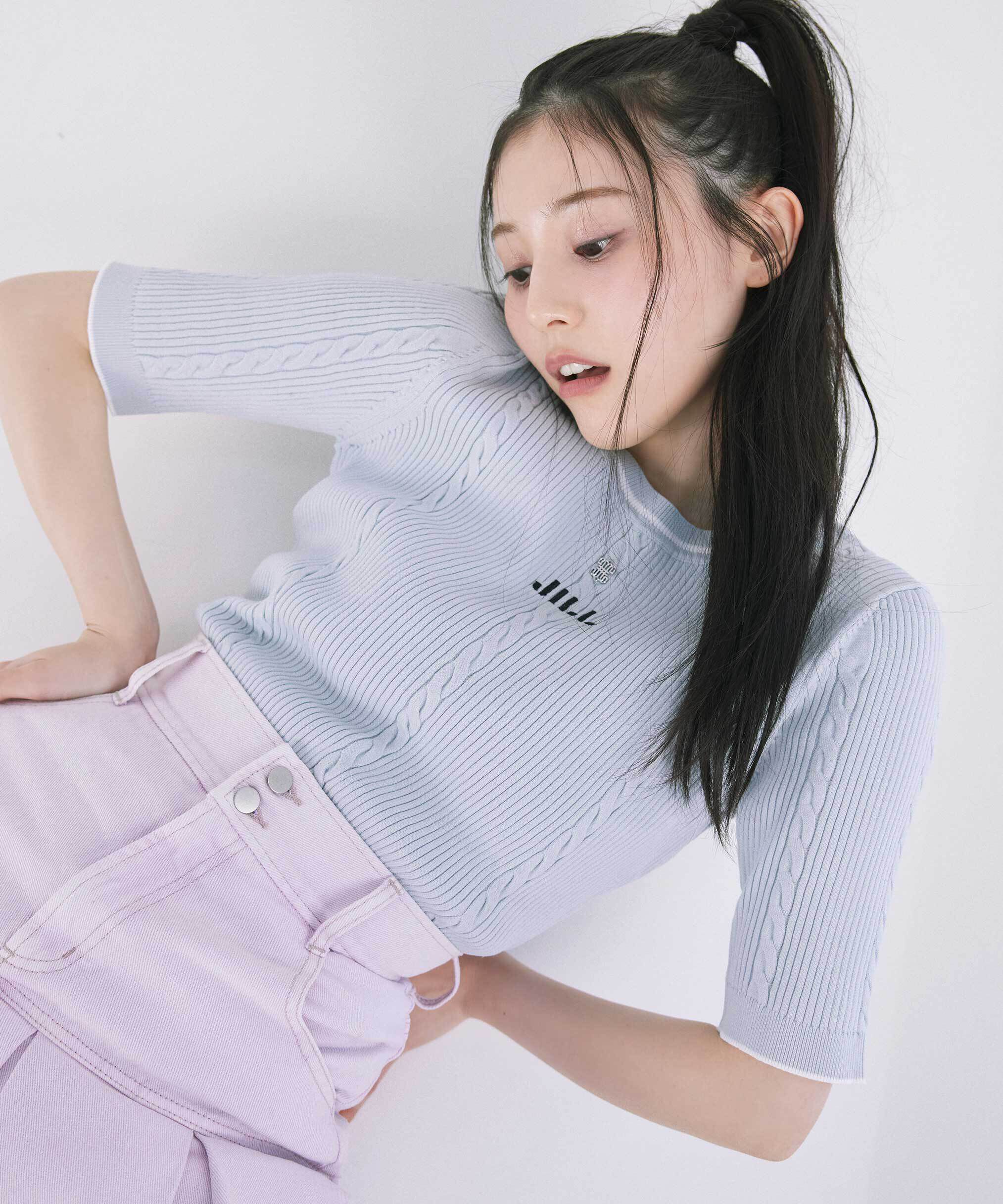  「半袖ジャガードニット」|ニット・セーター|ブルー