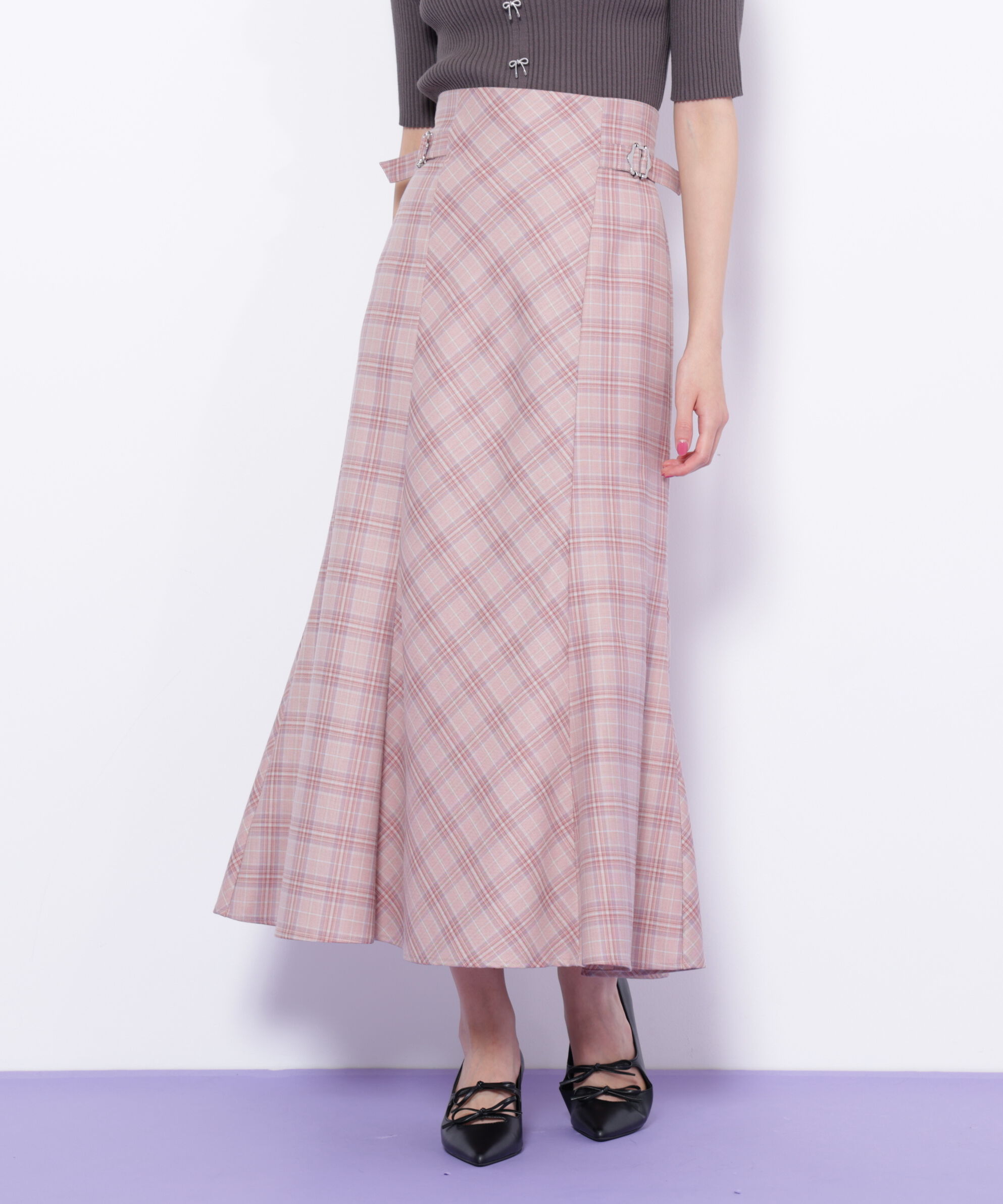  「チェックマーメイドスカート」|スカート|ピンク1