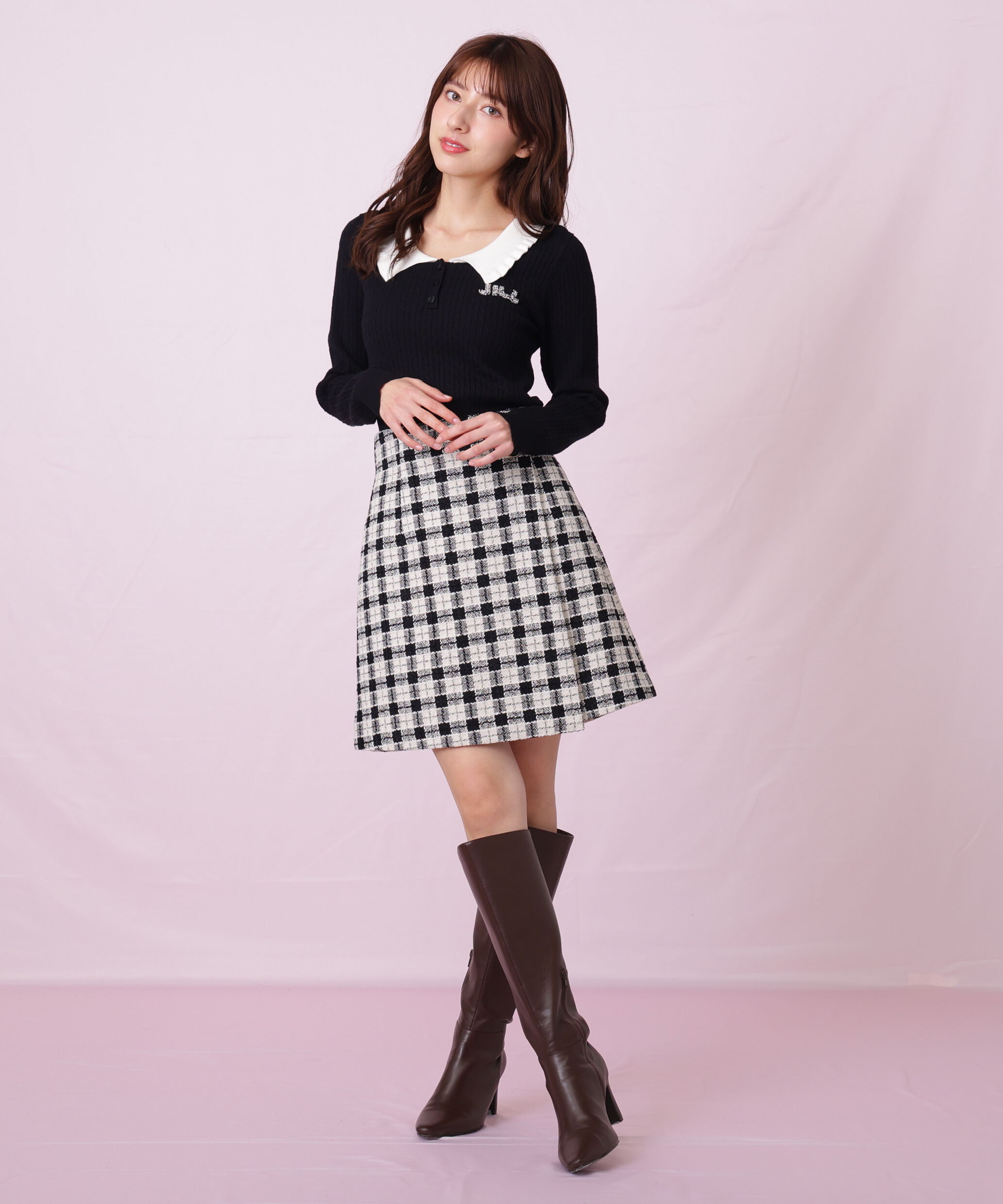  「ブロックチェックツィードミニスカート」|スカート|