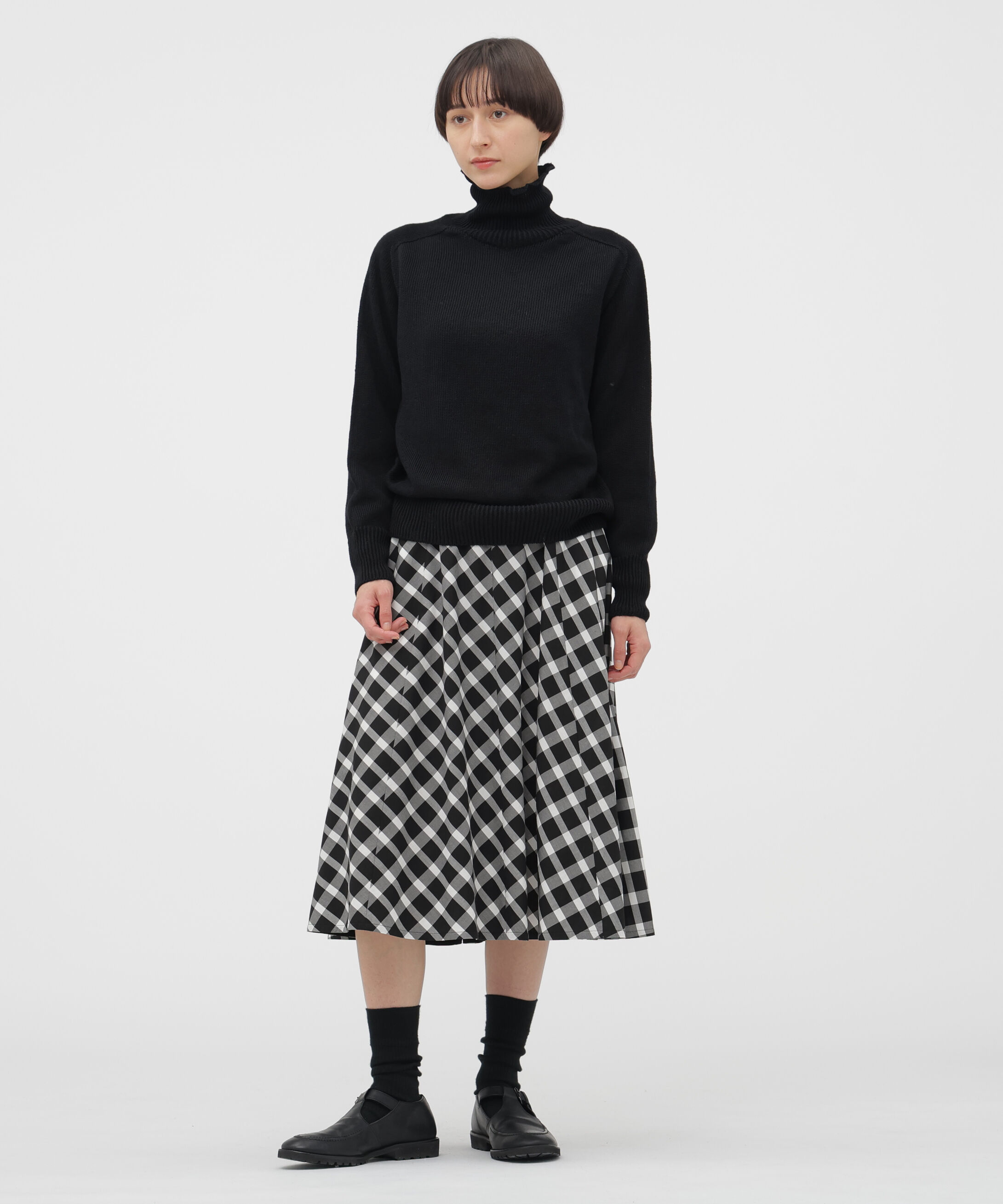  「COTTON CHECK SKIRT」|スカート|BLACK / WHITE1