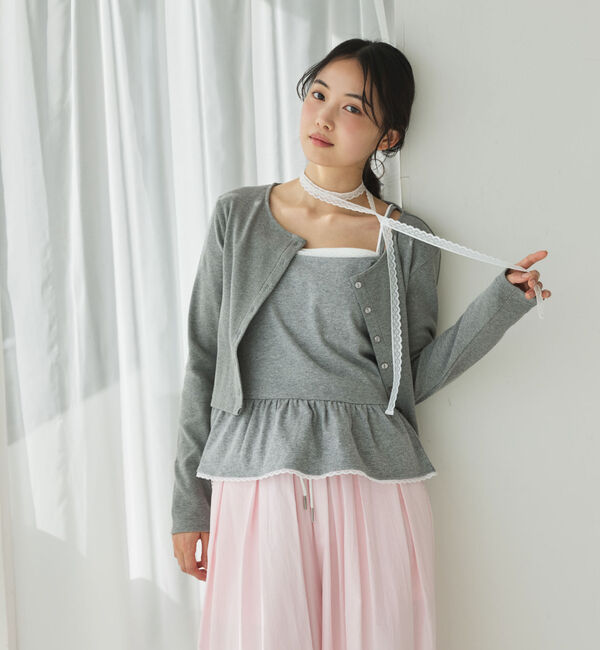 archives「チョーカー付ドットアソートフリルカットアンサンブル」|カーディガン|GRAY