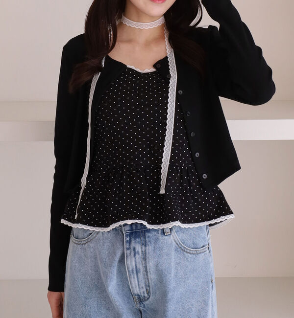 archives「チョーカー付ドットアソートフリルカットアンサンブル」|カーディガン|