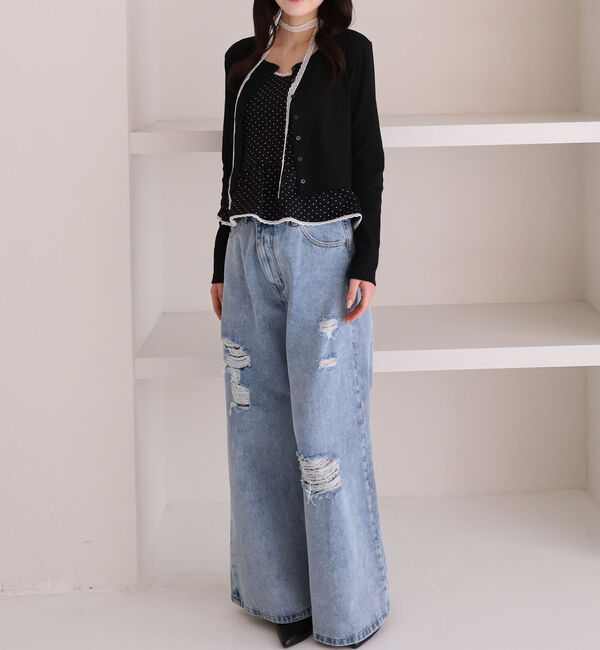 archives「チョーカー付ドットアソートフリルカットアンサンブル」|カーディガン|