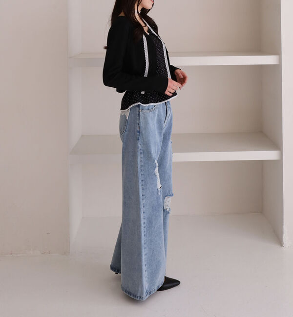 archives「チョーカー付ドットアソートフリルカットアンサンブル」|カーディガン|