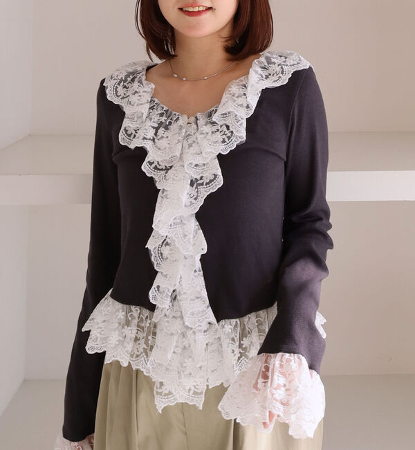 archives「ドッキングレースフリルカットＴＯＰＳ」|Tシャツ・カットソー|CHARCOAL GRAY
