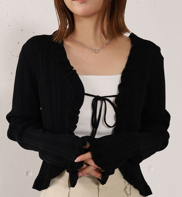 archives「【高機能】ランダムリブフリルニットカーディガン」|カーディガン|BLACK