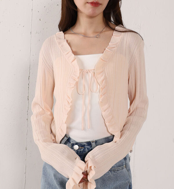 archives「【高機能】ランダムリブフリルニットカーディガン」|カーディガン|PINK