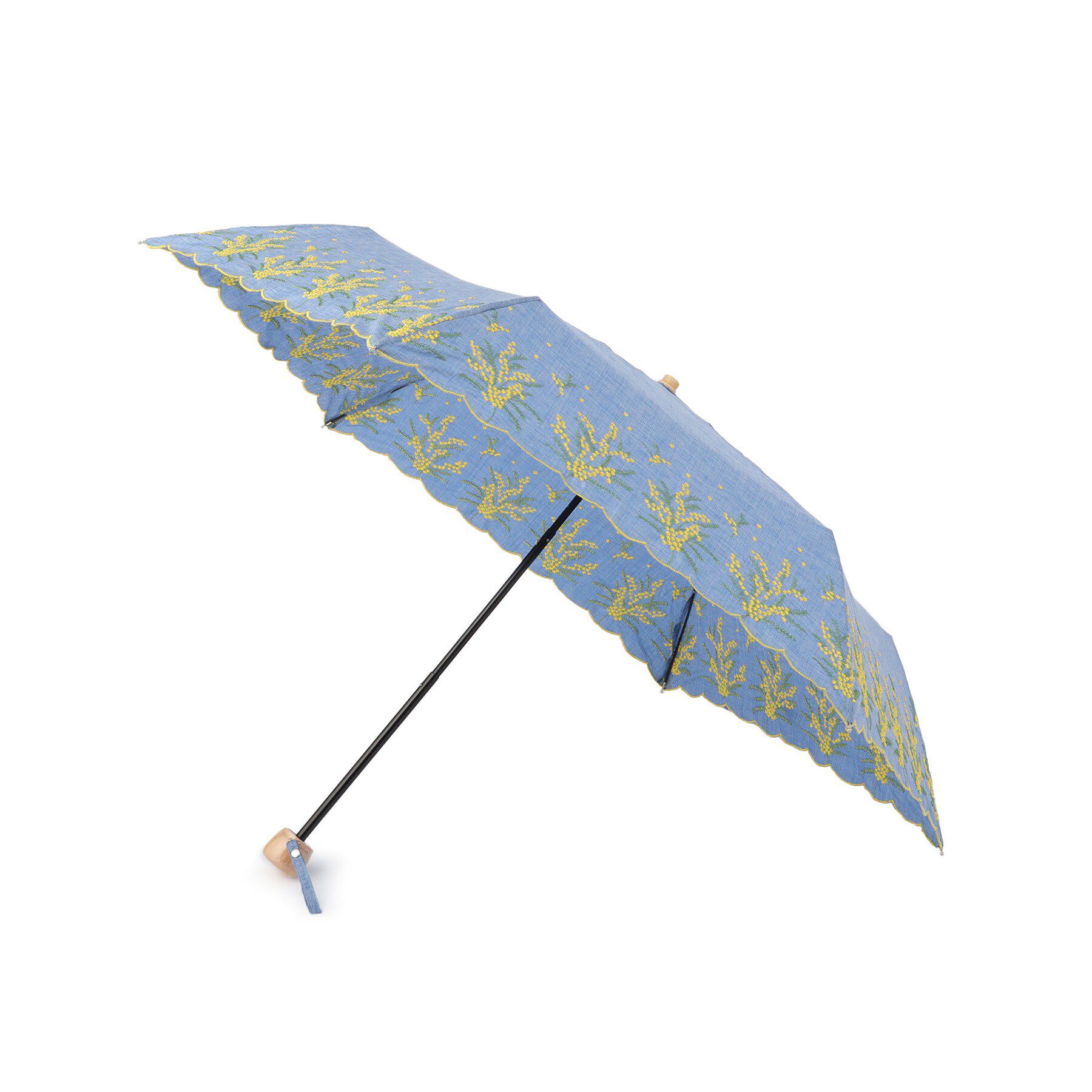 SHOO･LA･RUE「【晴雨兼用】ミモザ刺繍折りたたみ傘【because】」|傘|ブルー(292)