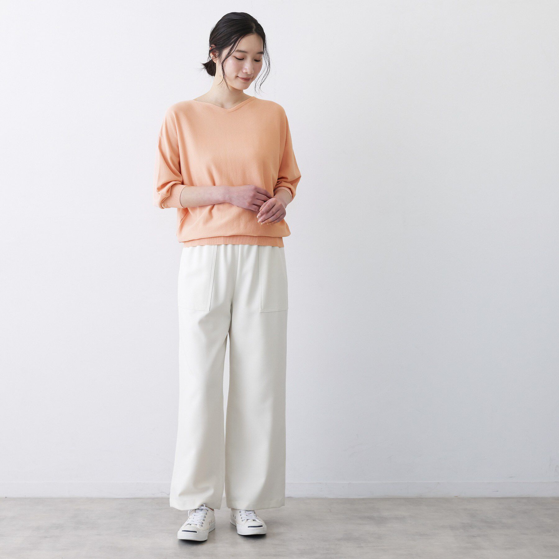 Dessin「【洗える】後ろボタンニットプルオーバー七分袖」|ニット・セーター|