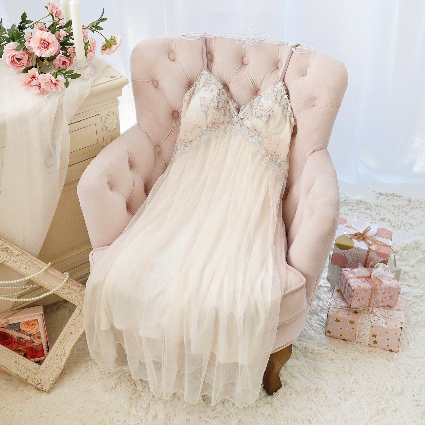 Risa Magli「フローチェ カップ付マキシワンピース」|インナー|ブルー(092)