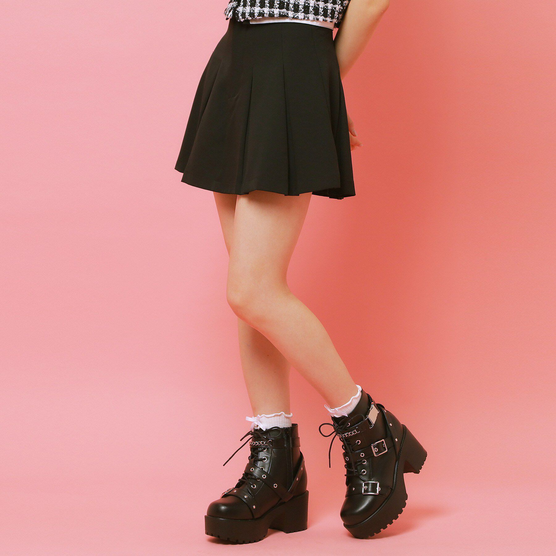 csT&P「厚底ベルト付きブーツ」|ショートブーツ|