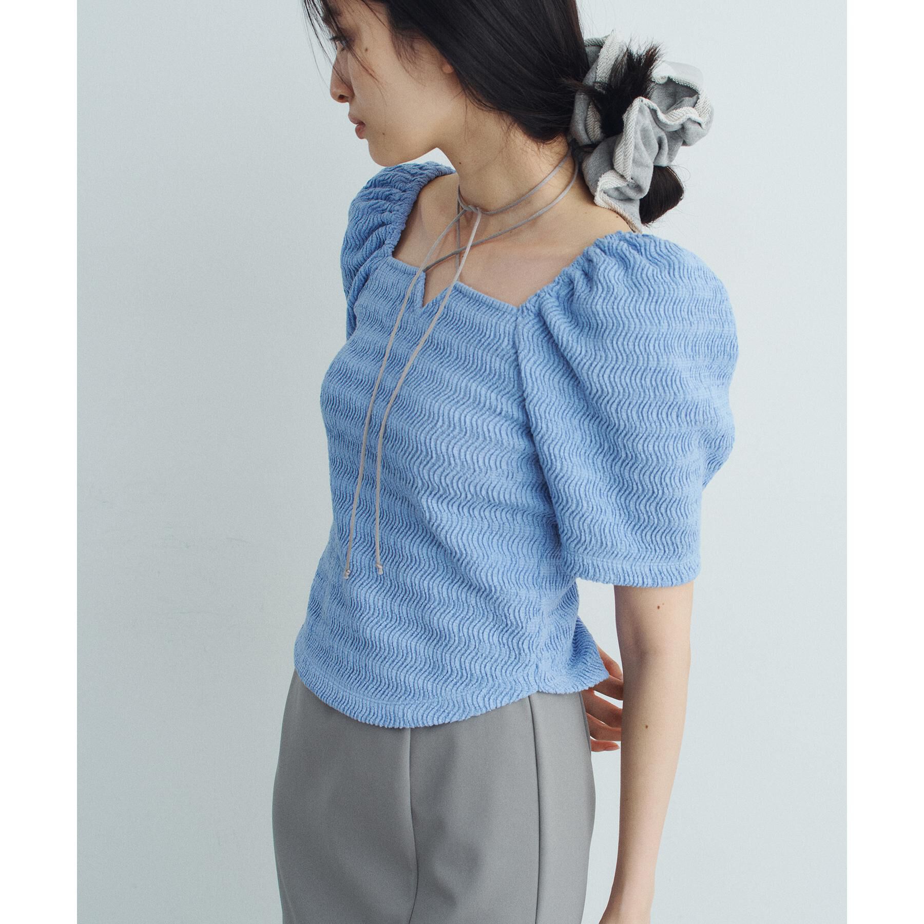 CODE A「gather puff jersey tops」|Tシャツ・カットソー|ブルー(091)