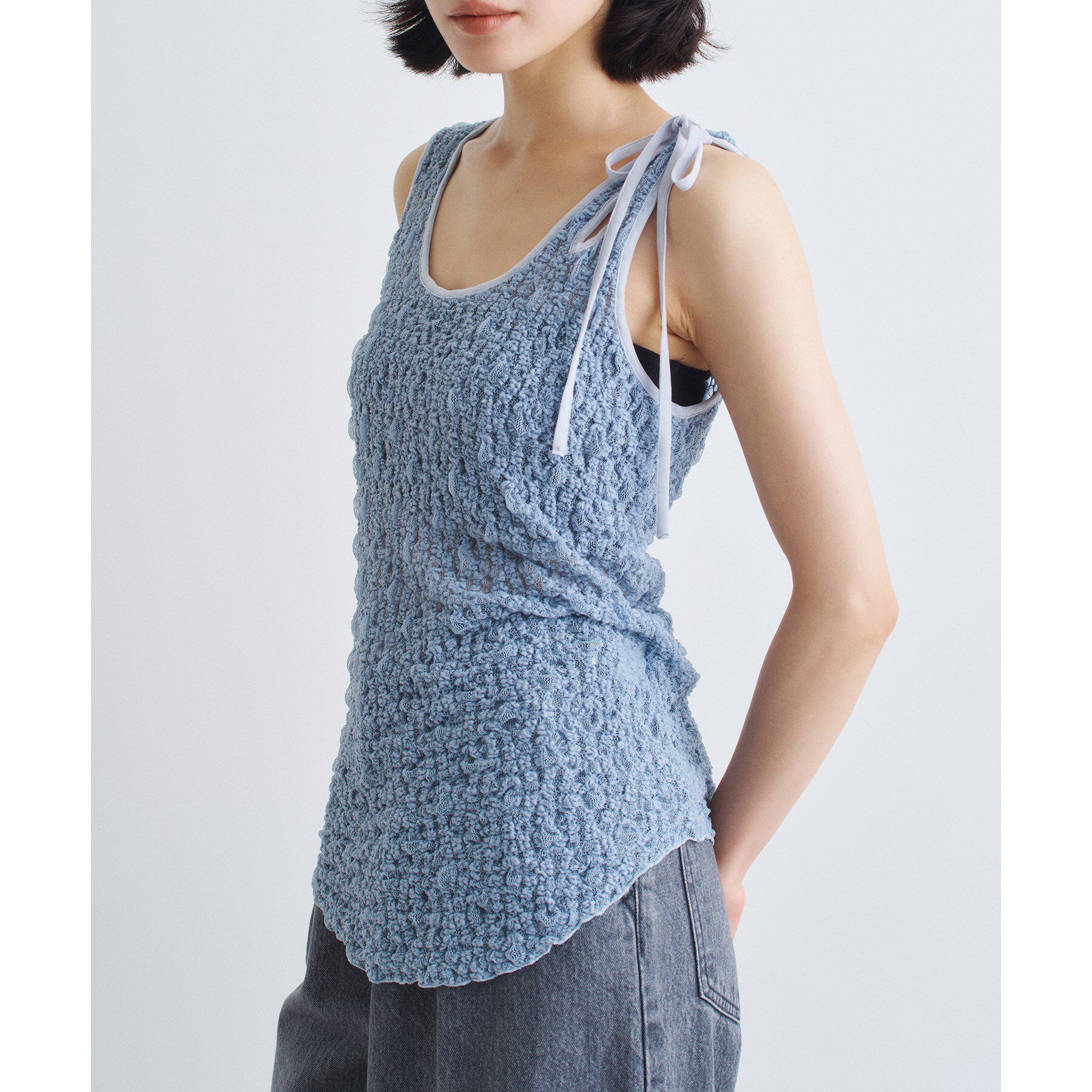 CODE A「asymmetry ribbon lace cami」|キャミソール|