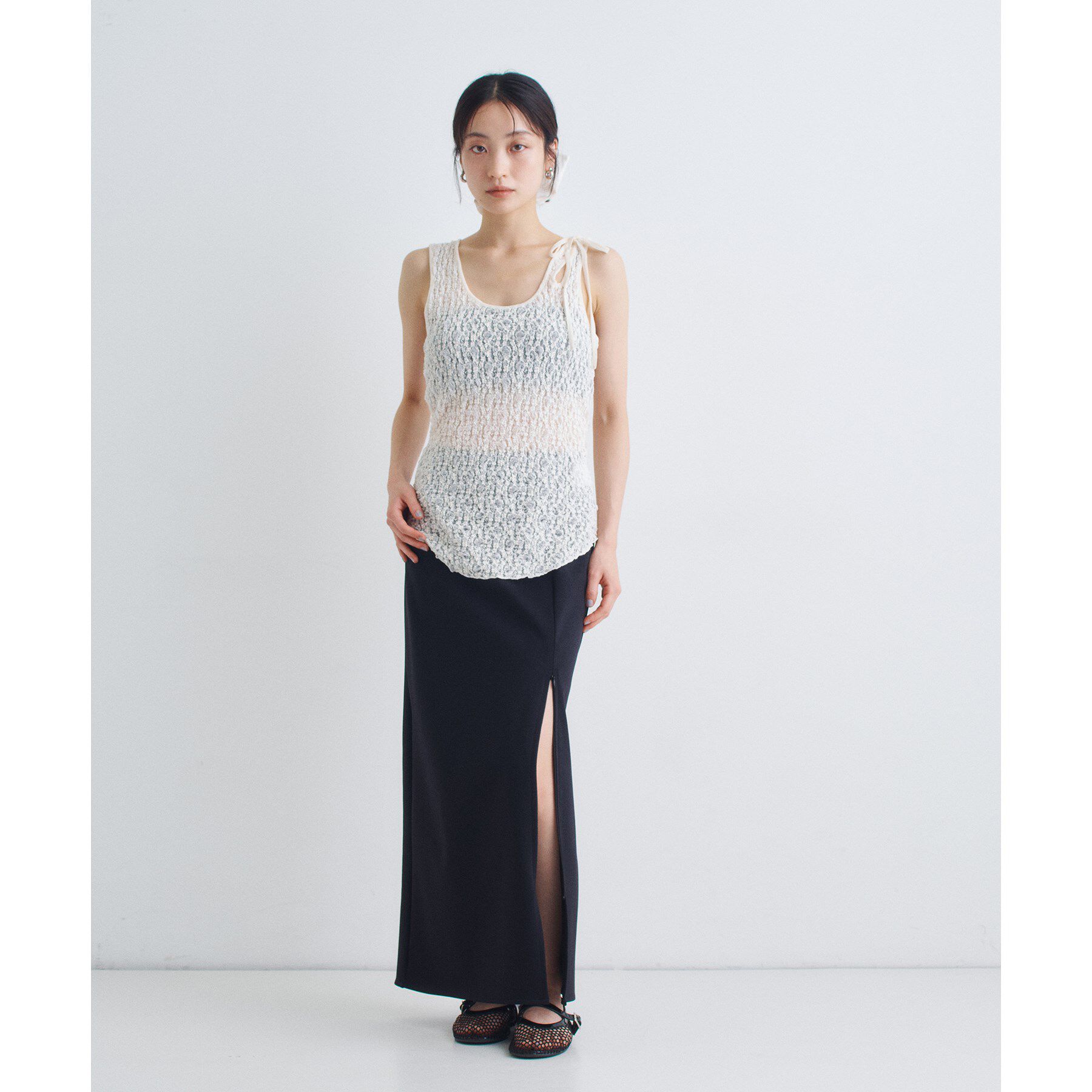 CODE A「asymmetry ribbon lace cami」|キャミソール|