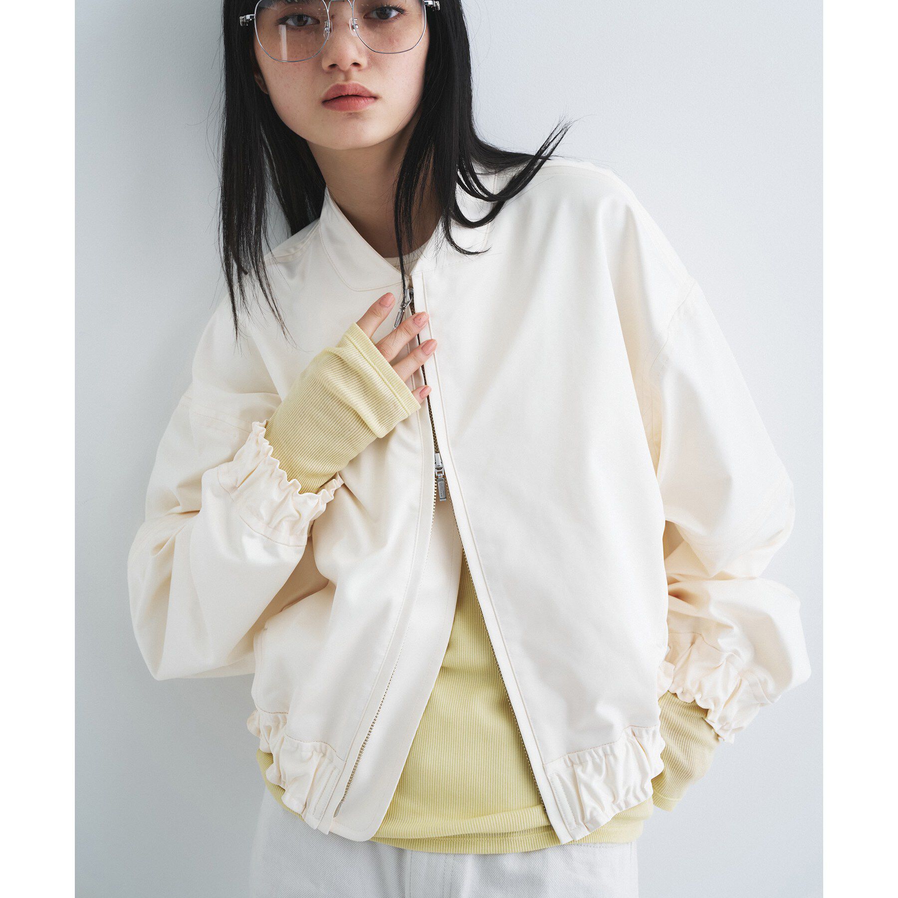 CODE A「satin bomber jacket」|ブルゾン・スタジャン|ホワイト(001)