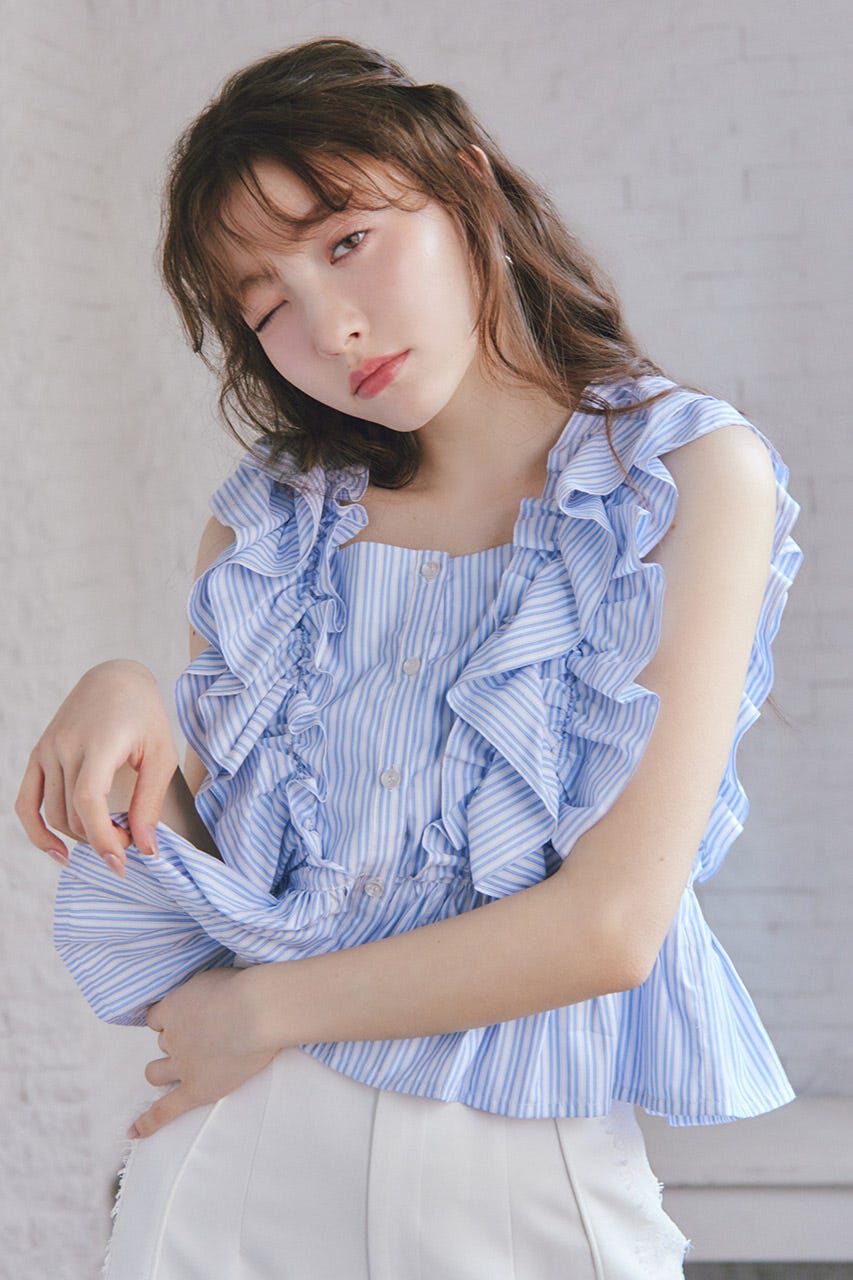 rienda「ダブルフリルブラウス」|シャツ・ブラウス|柄BLU5