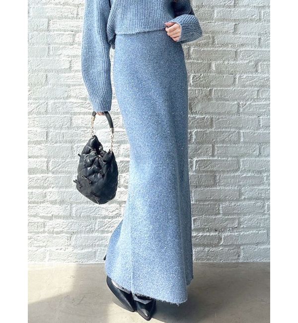 RESEXXY「グリッターIラインニットスカート【セットアップ着用可能】」|スカート|ブルー