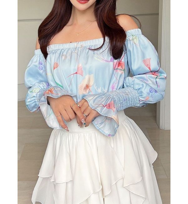 RESEXXY「【memorif.】フラワークロップドオフショルブラウス」|シャツ・ブラウス|ブルー