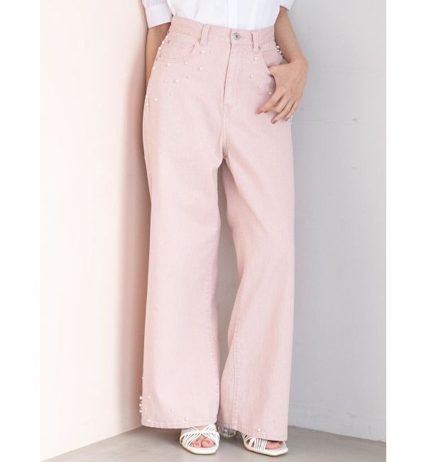 MERCURYDUO「パールデニムパンツ」|デニム|ピンク