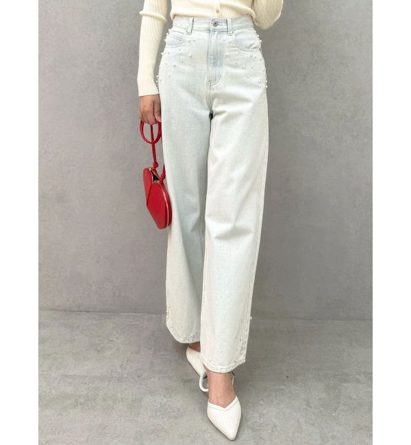 MERCURYDUO「パールデニムパンツ」|デニム|アイスブルー