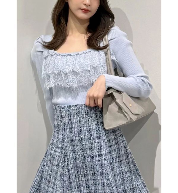 MERCURYDUO「異素材レースフリルニット」|ニット・セーター|