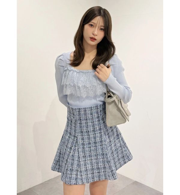 MERCURYDUO「異素材レースフリルニット」|ニット・セーター|