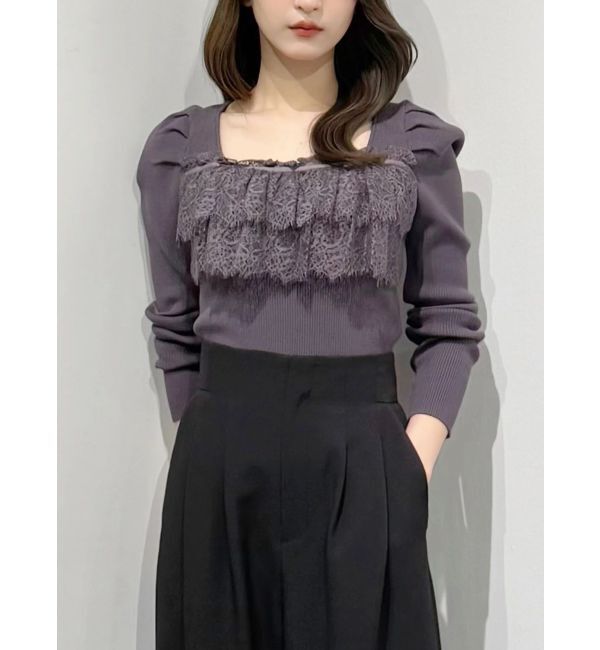 MERCURYDUO「異素材レースフリルニット」|ニット・セーター|