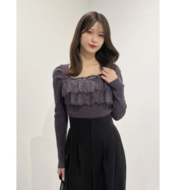MERCURYDUO「異素材レースフリルニット」|ニット・セーター|