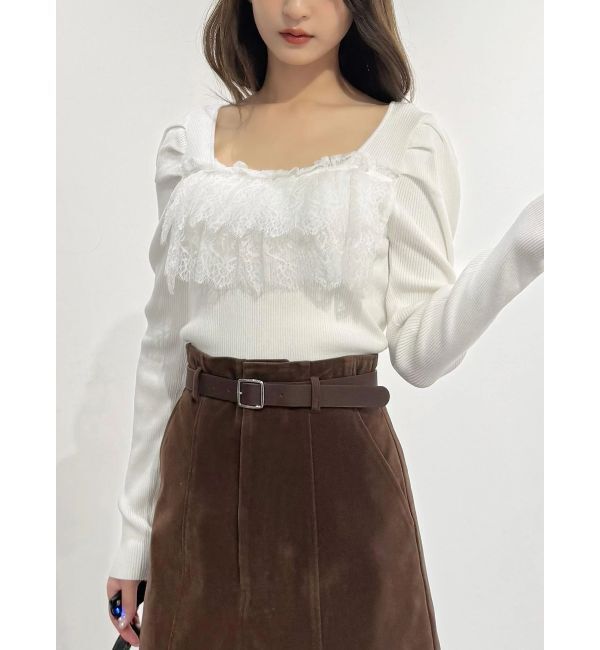 MERCURYDUO「異素材レースフリルニット」|ニット・セーター|