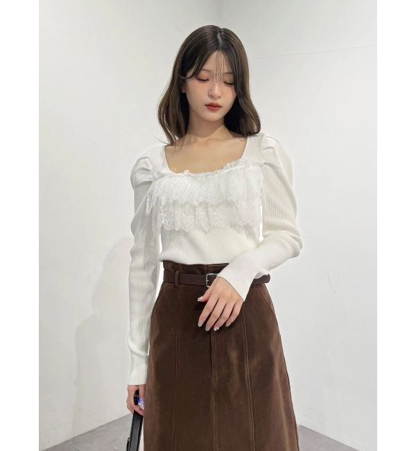 MERCURYDUO「異素材レースフリルニット」|ニット・セーター|
